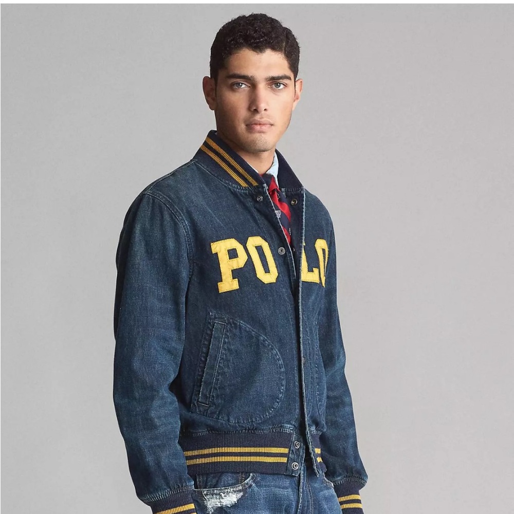 NWT Ralph Lauren Mens Denim Baseball Varsity Letterman Polo Logo Jean Jacket- S - Picture 2 of 7